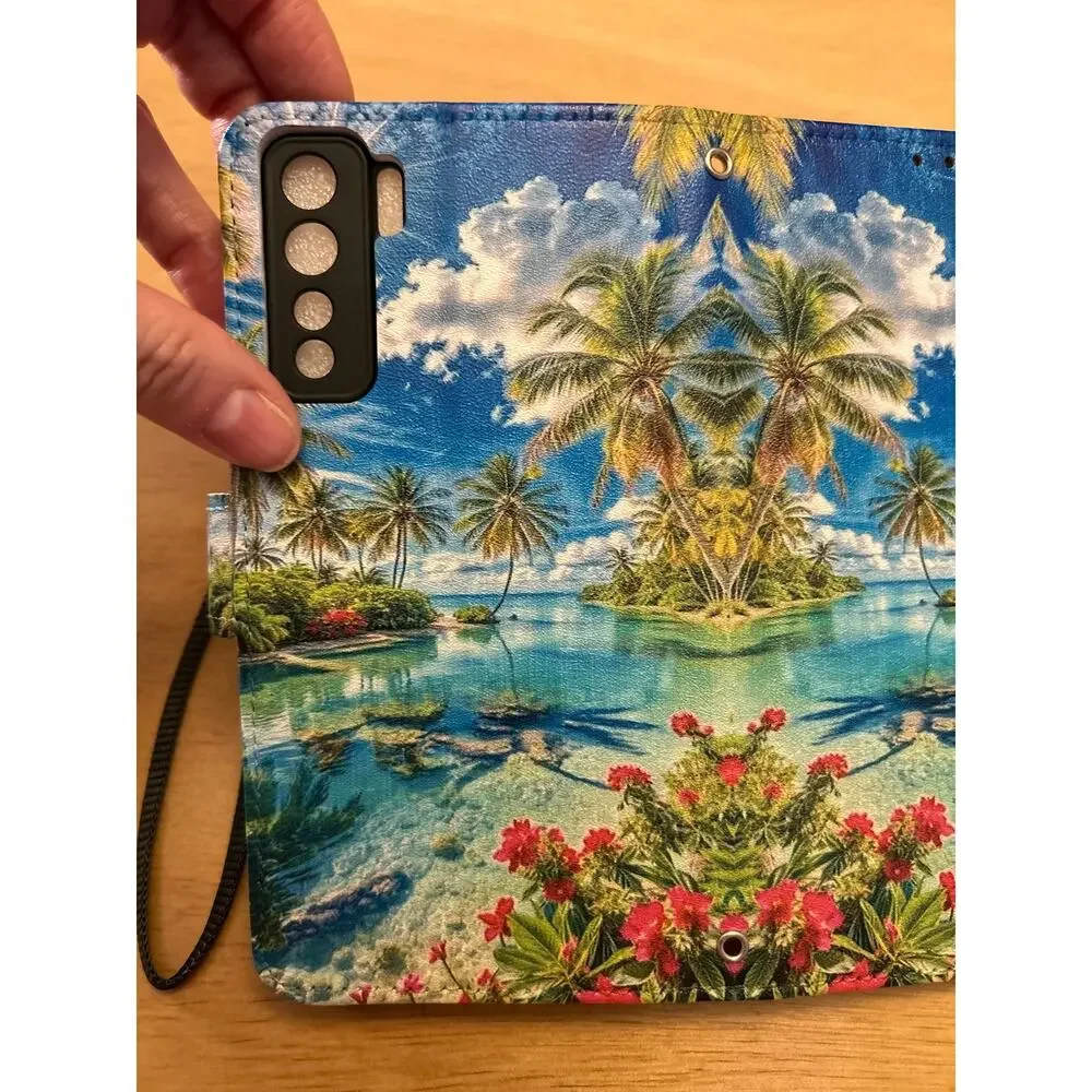 New Huawei P40 Lite 5G Tropical🏝️Print Cell Phone📱Case Wallet with Wrist Strap